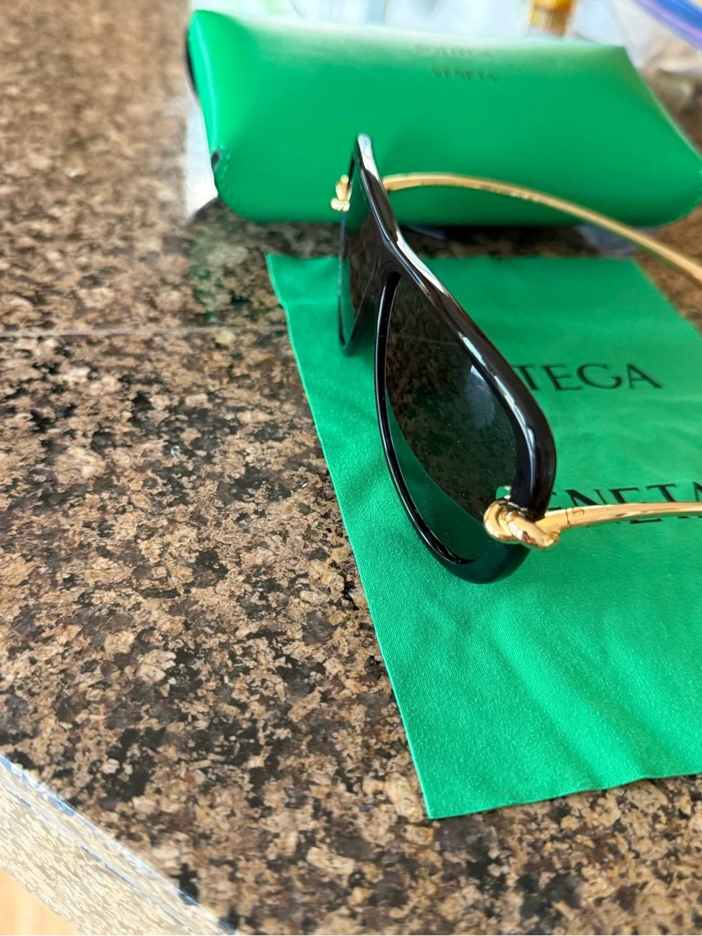 Bottega Veneta Black Sunglasses with Gold Temple Accents